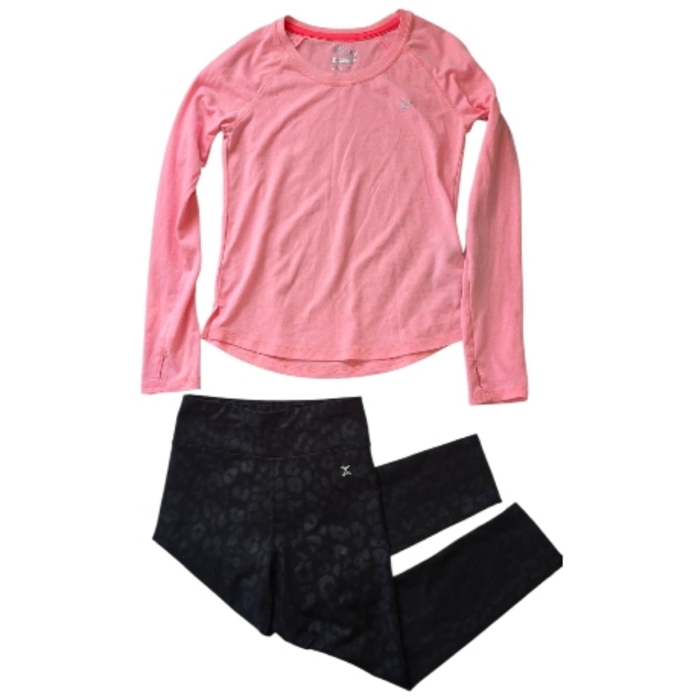 Old Navy Pink Long Sleeve Kids Tee Size M(8), Black Xersion Pants Size 7/8 Set